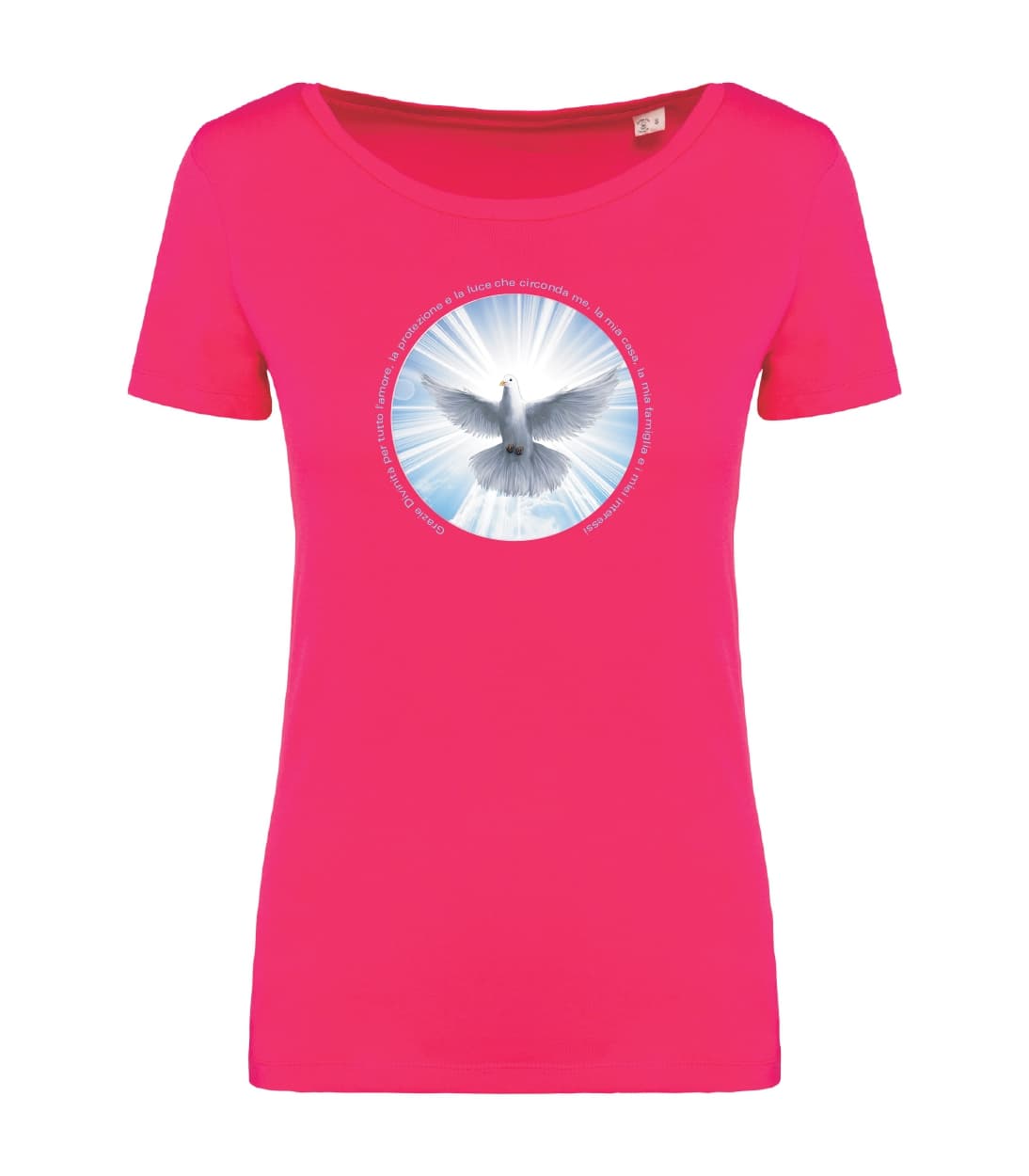 T-shirt_donna_manica_corta_rosso_sorbetto_grazie_divinita_per_