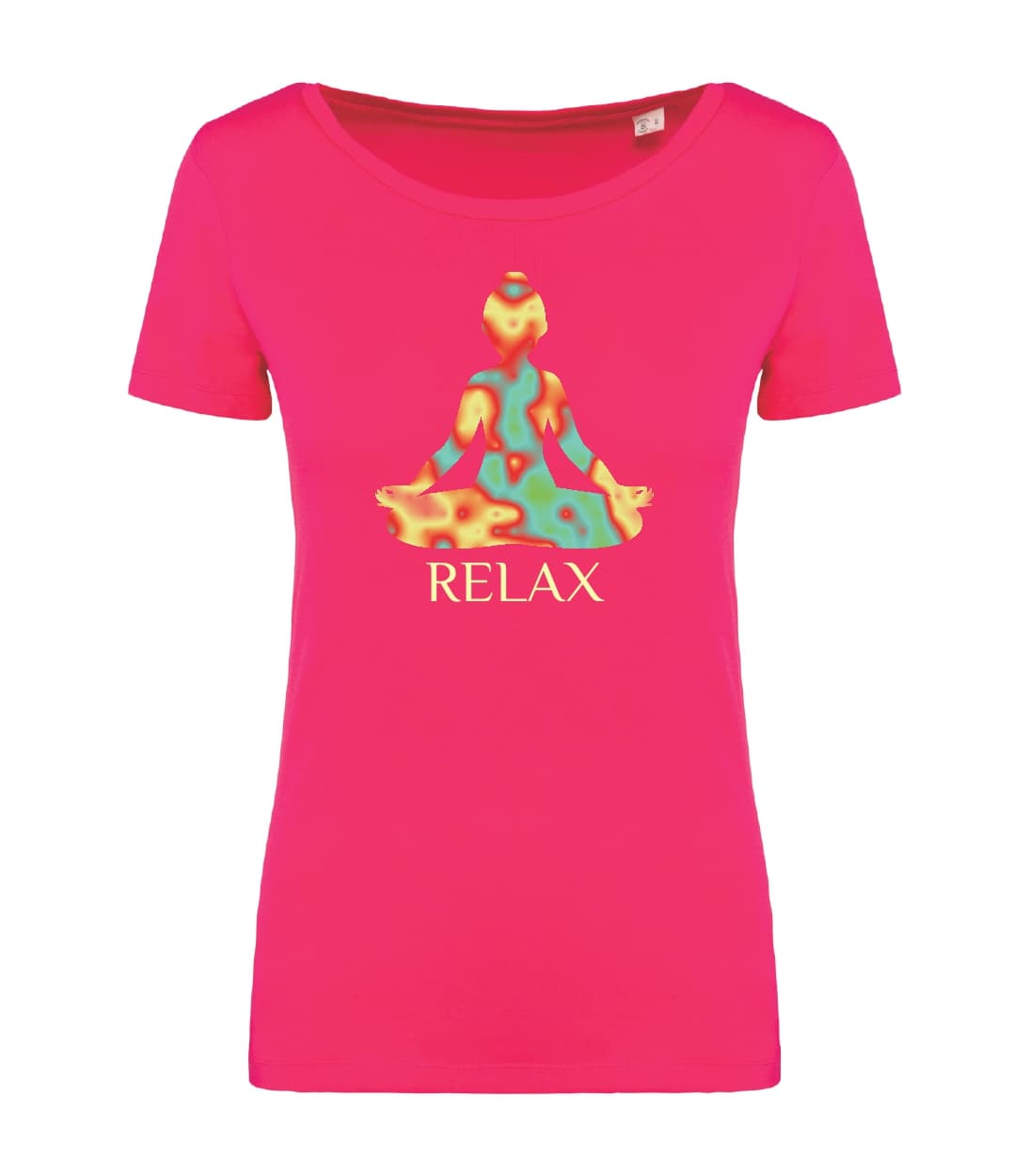 T-shirt_donna_manica_corta_rosso_sorbetto_posa_yoga