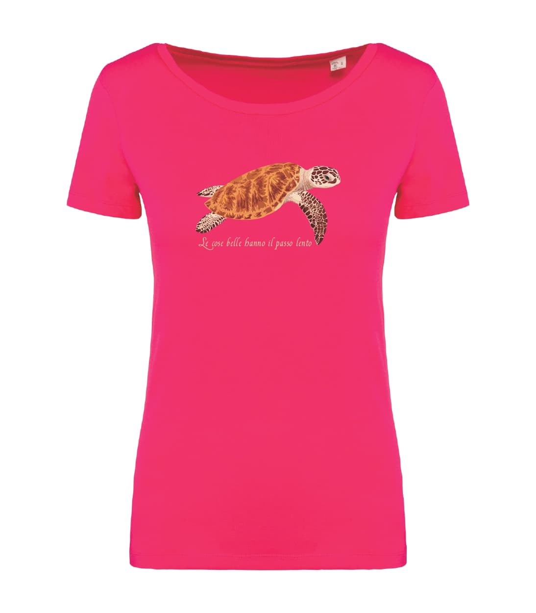 T-shirt_donna_manica_corta_rosso_sorbetto_tartaruga_le_cose_belle_hanno_il_passo_lento