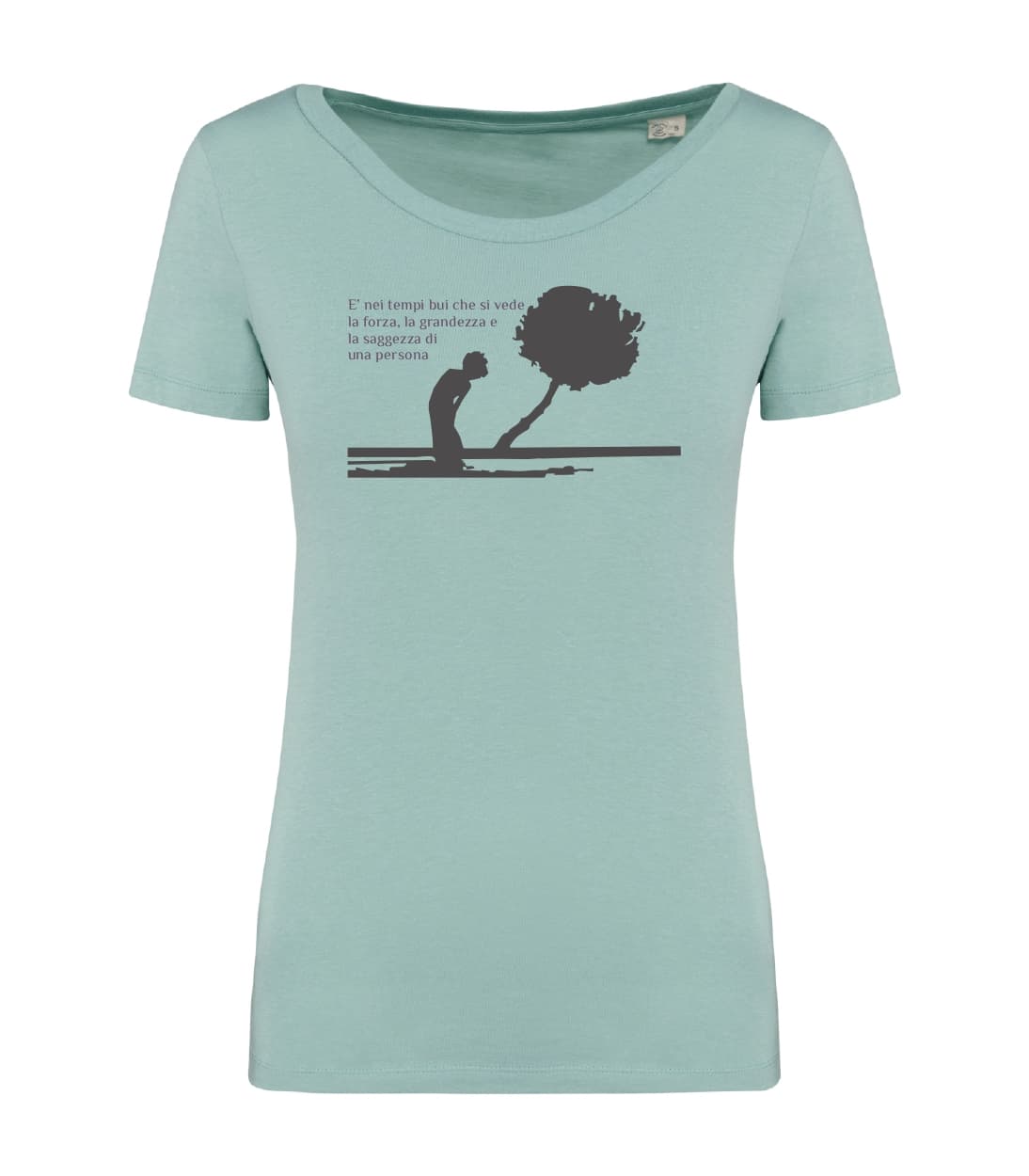 T-shirt_donna_manica_corta_verde_menta_E_nei_tempi_bui_che_si_vede_la_grandezza_e_la_saggezza