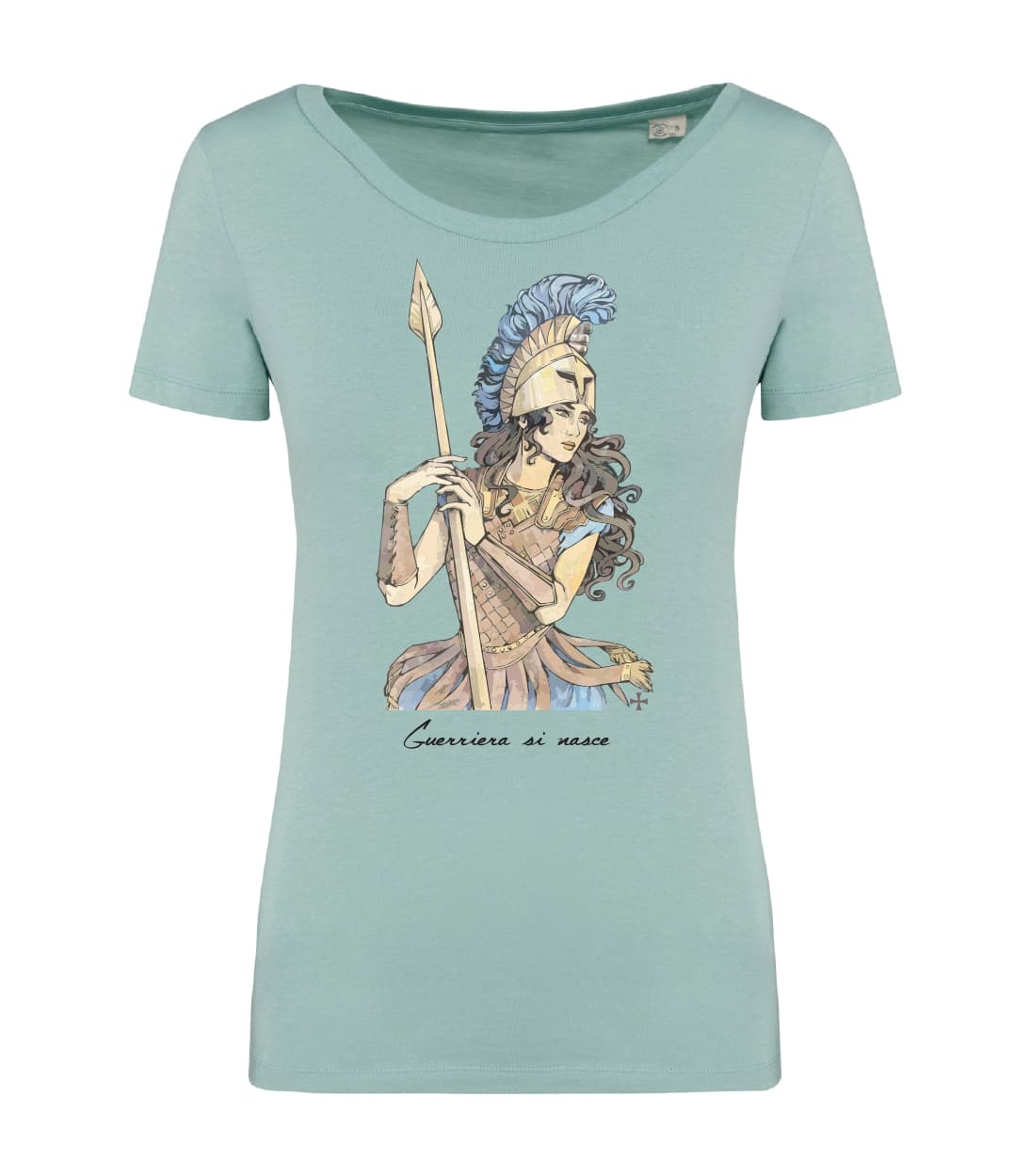 T-shirt_donna_manica_corta_verde_menta_Guerriera_si_nasce