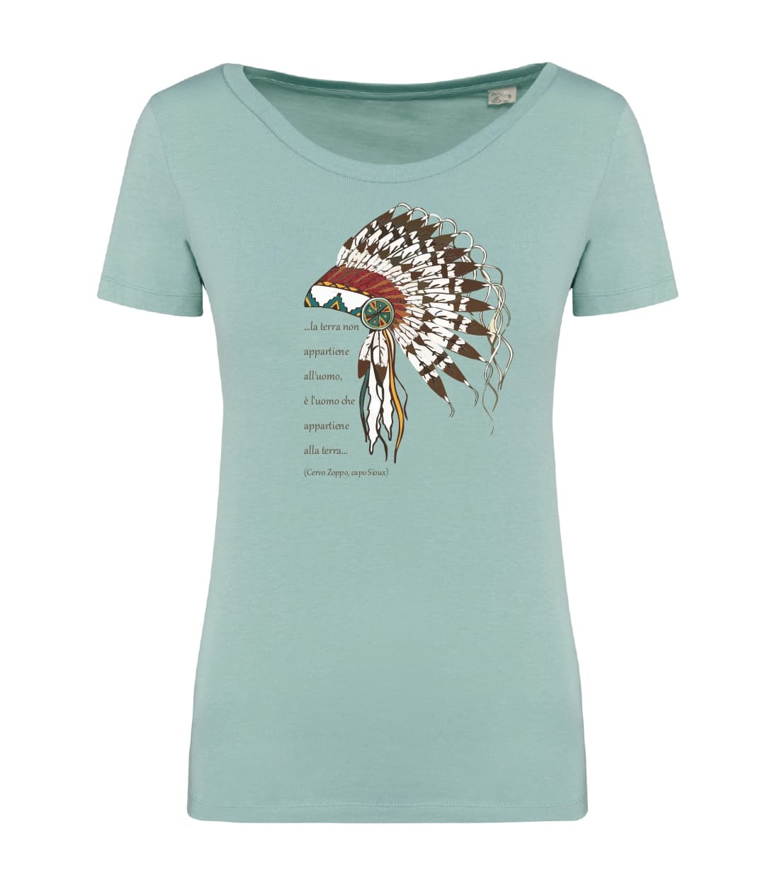 T-shirt_donna_manica_corta_verde_menta_La_terra_non_appartine