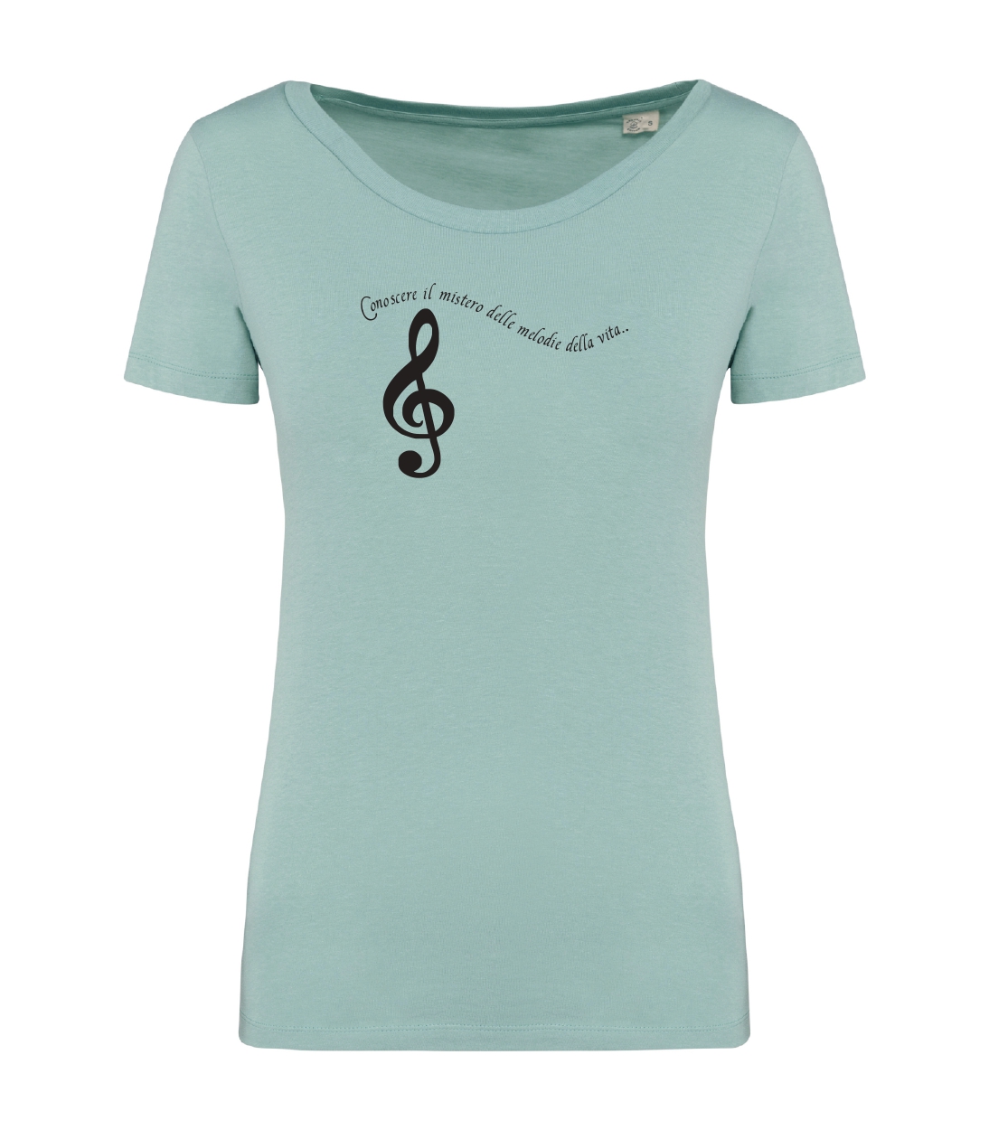 T-shirt_donna_manica_corta_verde_menta_conoscere_le_melodie_della_vita