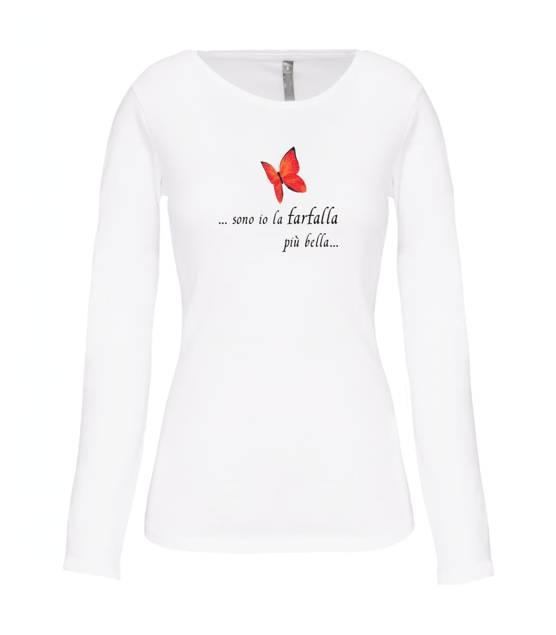 T-shirt_donna_manica_lunga_bianco_farfalla_Sono_io_la_farfalla_piu_bella