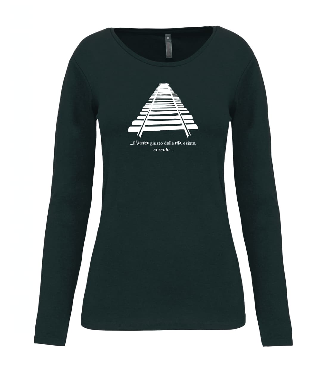 T-shirt_donna_manica_lunga_nero_il_binario_giusto_nella_vita_esiste-cercalo