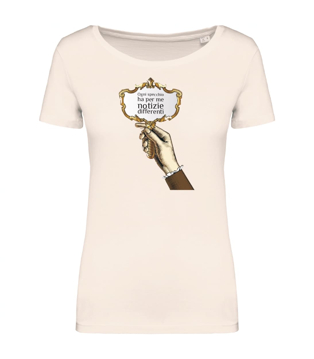T-shirt_manica_corta_donna_avorio_Ogni_specchio_ha_ per_me_notizie_differenti
