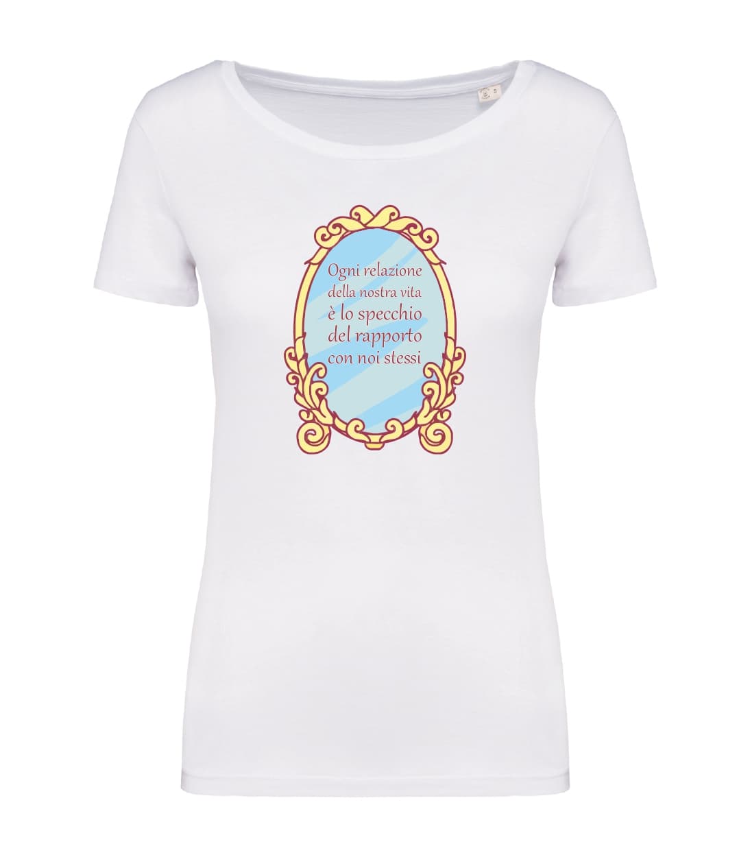 T-shirt_manica_corta_donna_bianco_Ogni_relazione_della_nostra_vita_e_lo_ specchio