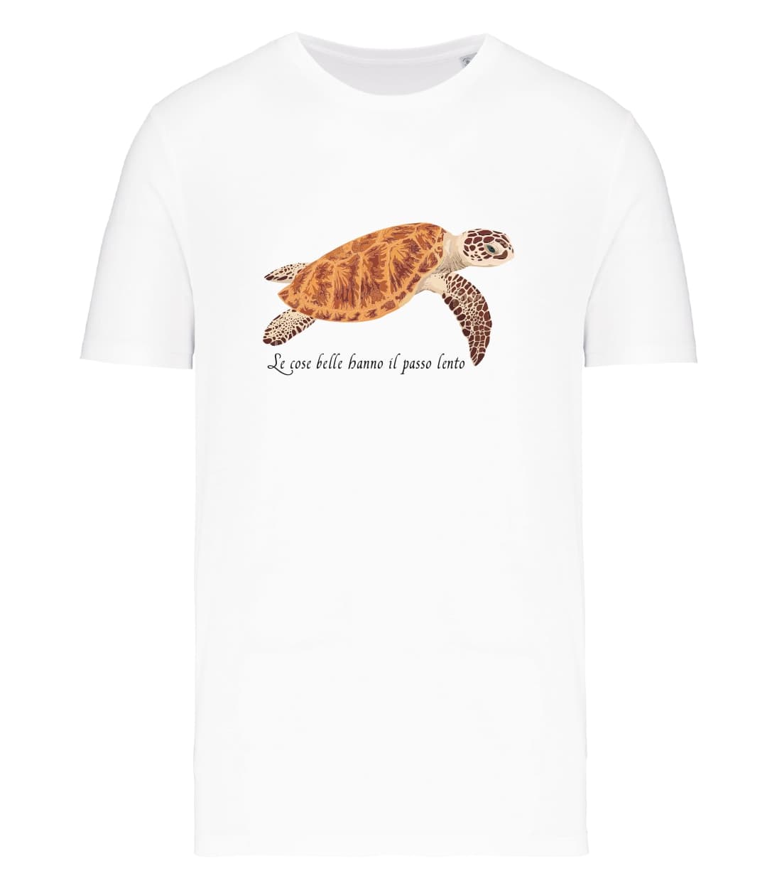 T-shirt_uomo_manica_corta_bianco_tartaruga_le_cose_belle_hanno_il_passo_lento