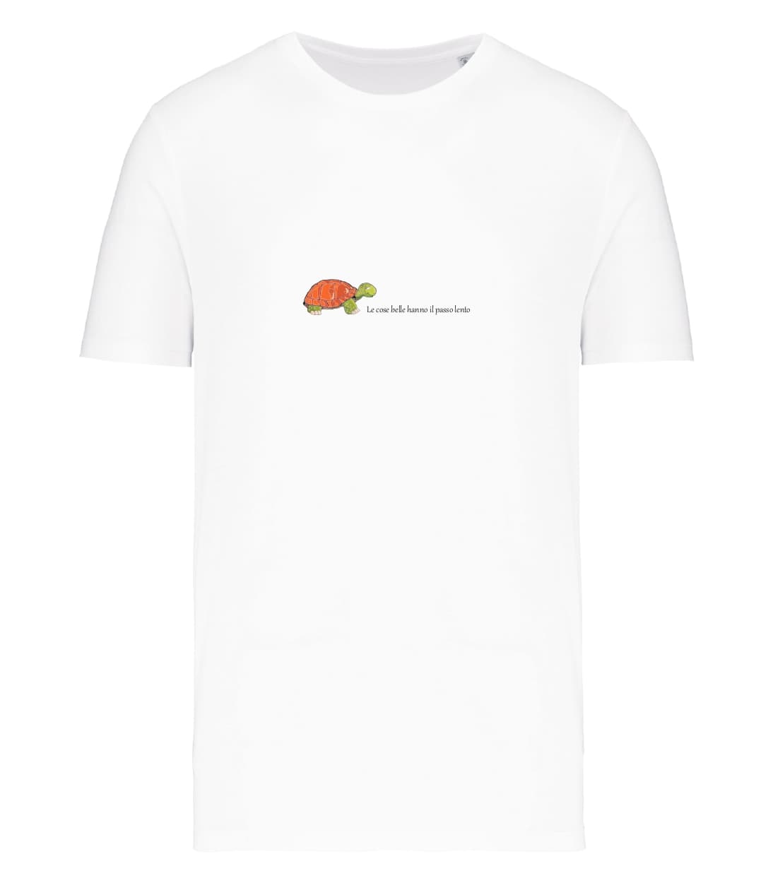 T-shirt_uomo_manica_corta_bianco_tartaruga_le_cose_belle_hanno_il_passo_lento_versione2
