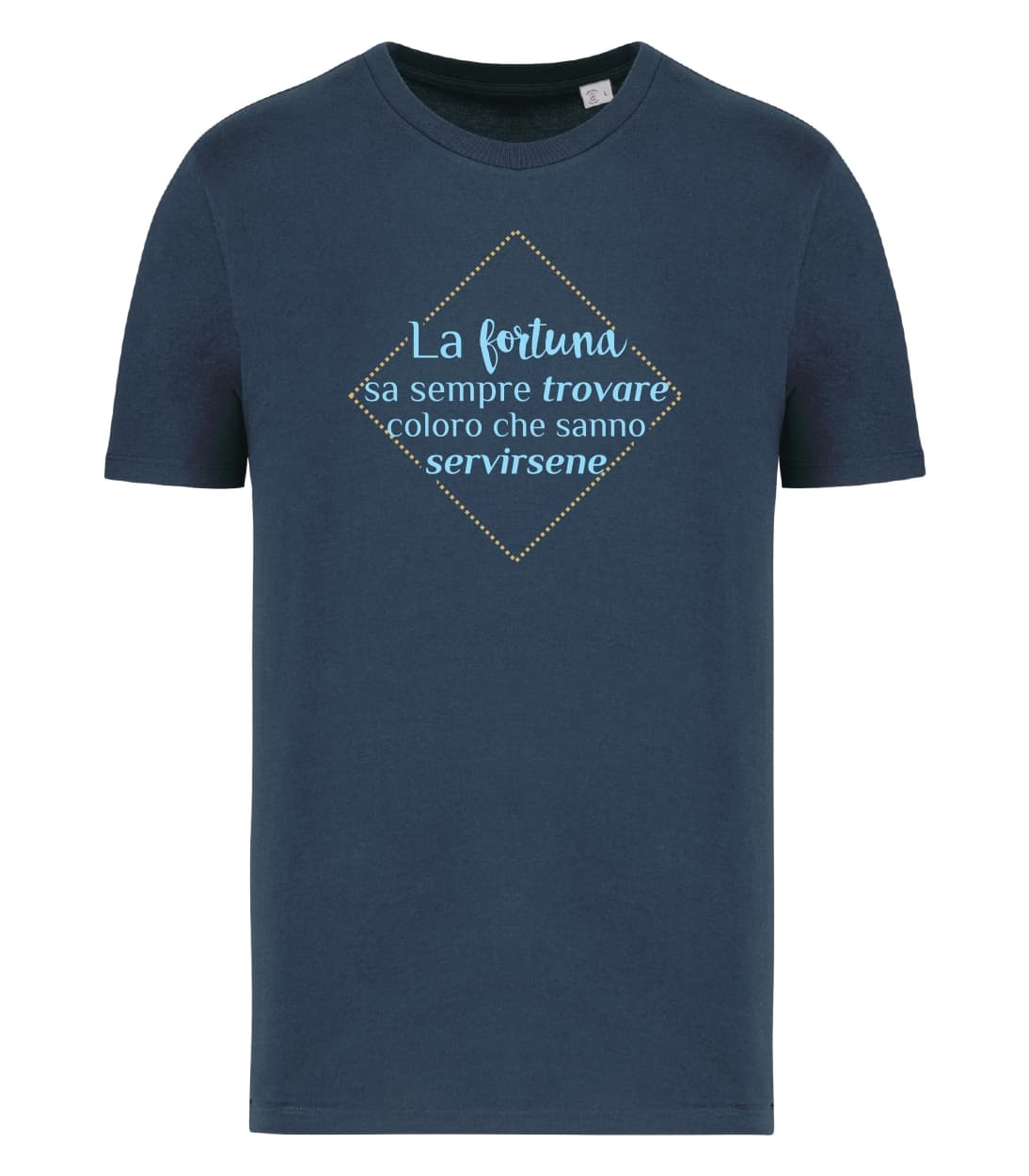 T-shirt_uomo_manica_corta_blu_navy_la_fortuna_sa_sempre_trovare_coloro_che_