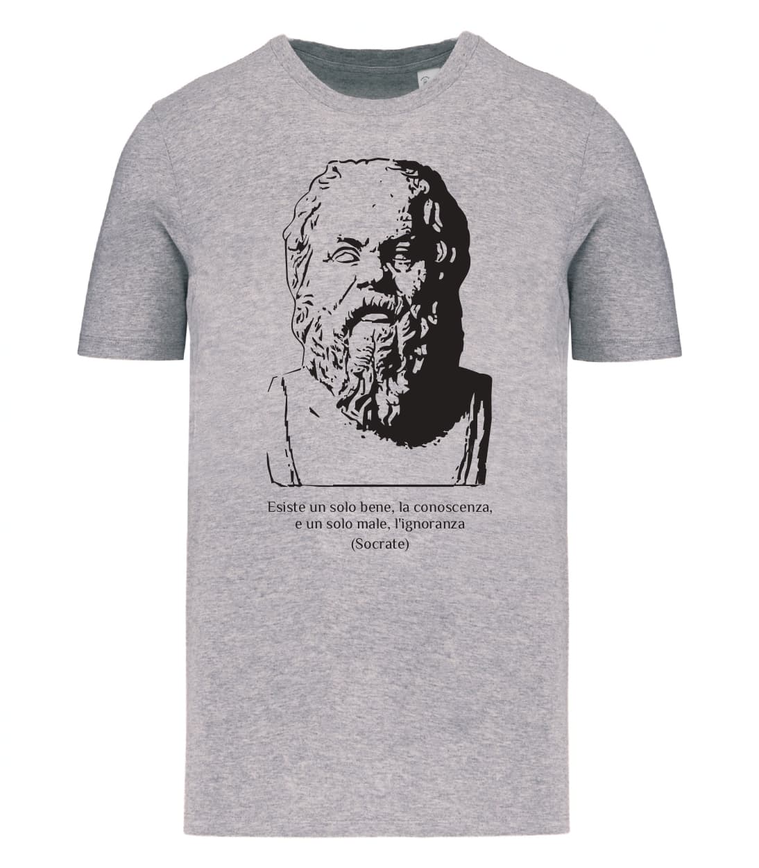 T-shirt_uomo_manica_corta_grigio_melange_Esiste_un_solo_bene_la_conoscenza_e_un_solo_male_lignoranza