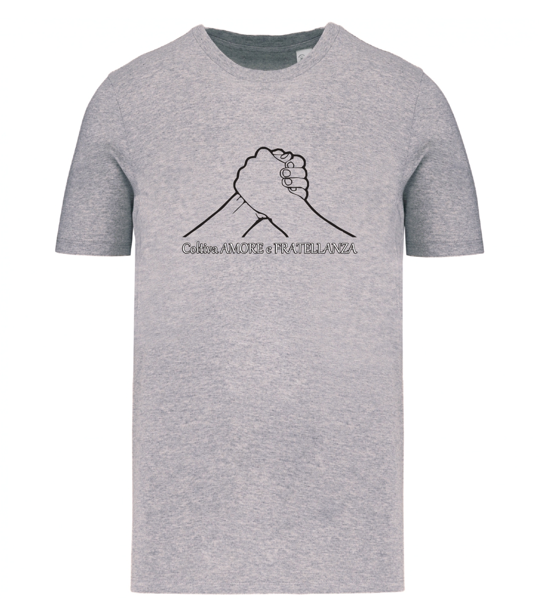 T-shirt_uomo_manica_corta_grigio_melange_coltiva_amore_e_fratellanza