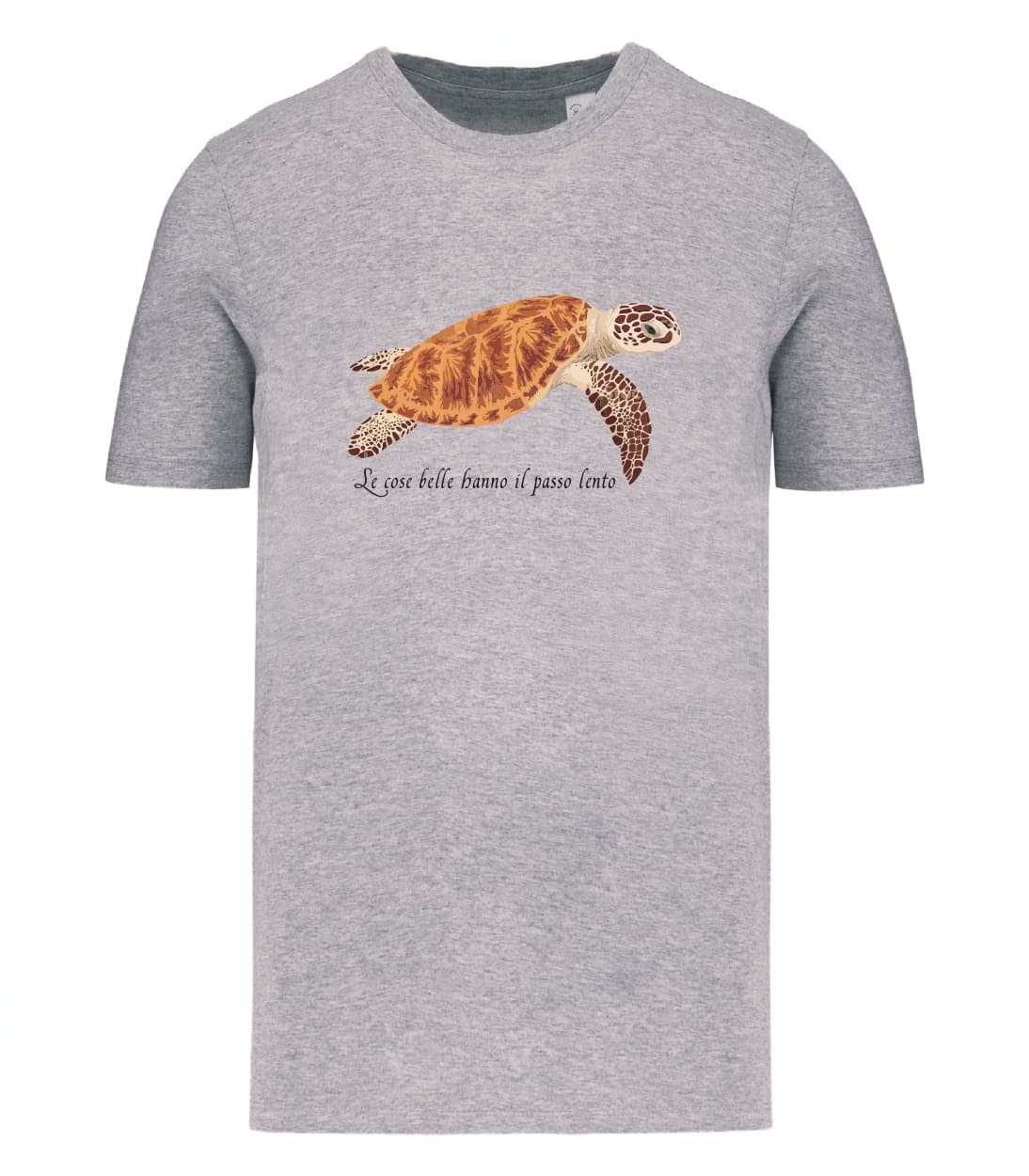 T-shirt_uomo_manica_corta_grigio_melange_tartaruga_le_cose_belle_hanno_il_passo_lento