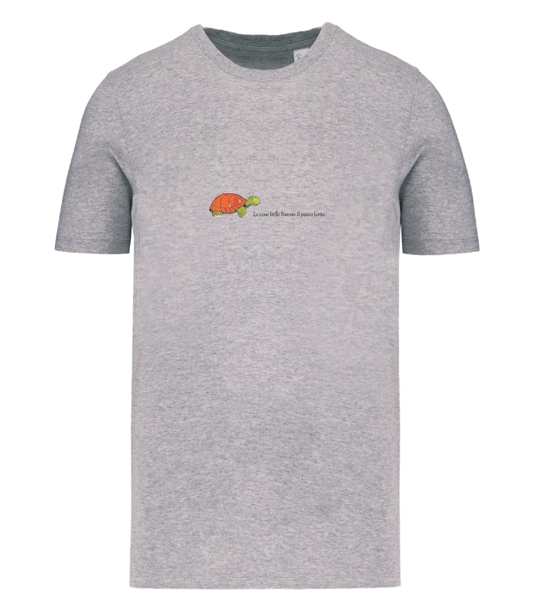 T-shirt_uomo_manica_corta_grigio_melange_tartaruga_le_cose_belle_hanno_il_passo_lento_versione2