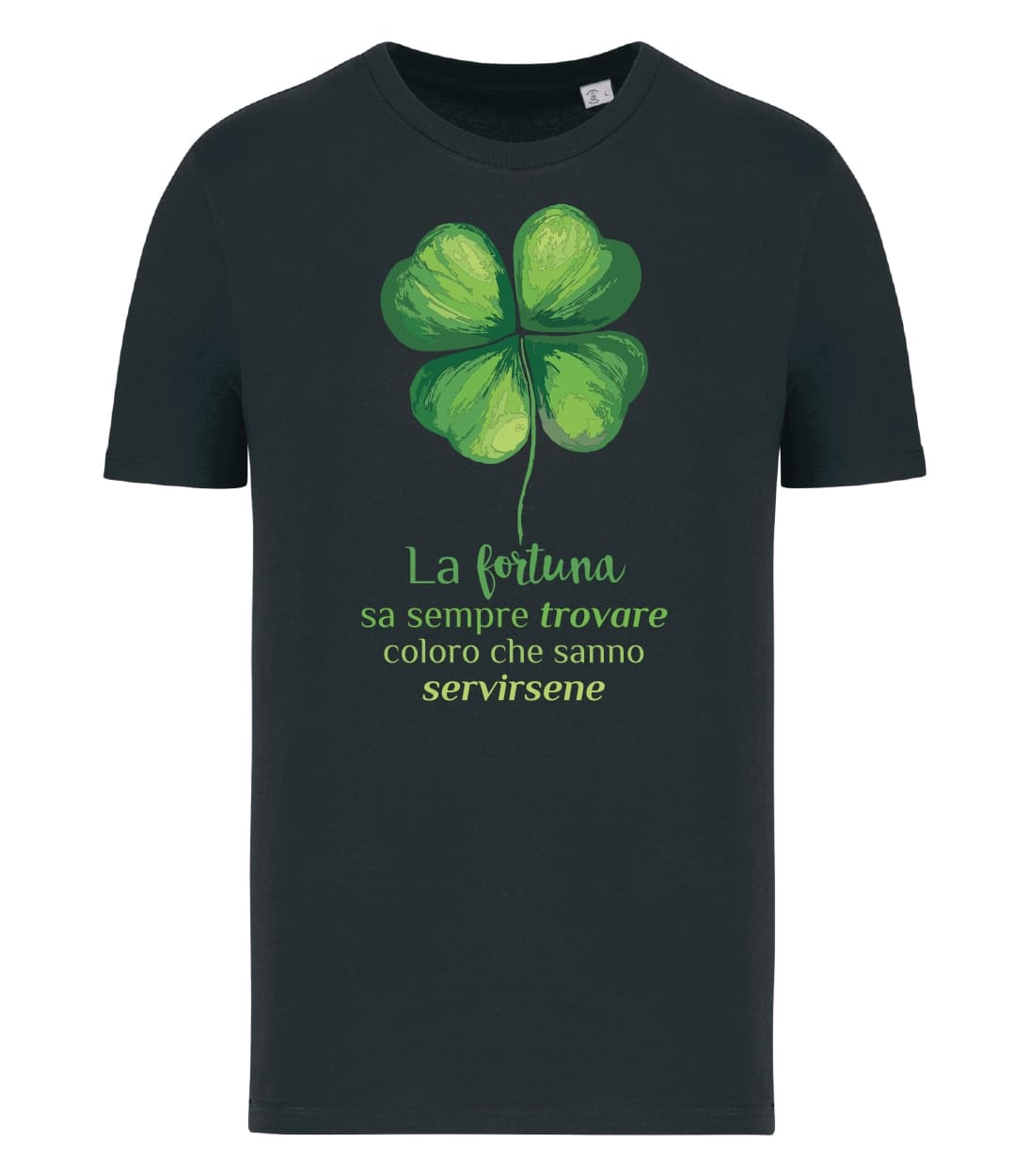 T-shirt_uomo_manica_corta_nero_la_fortuna_sa_sempre_trovare_coloro_quadrifoglio