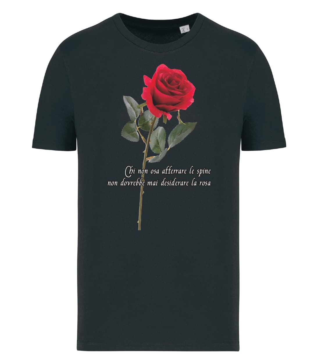 T-shirt_uomo_manica_corta_nero_rosa_chi_non_osa_afferrare_le_spine