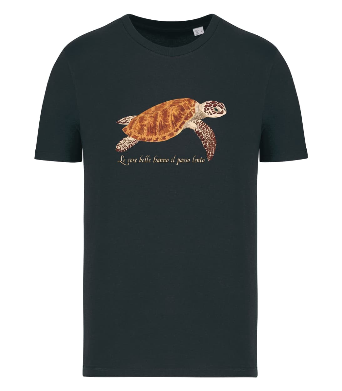T-shirt_uomo_manica_corta_nero_tartaruga_le_cose_belle_hanno_il_passo_lento