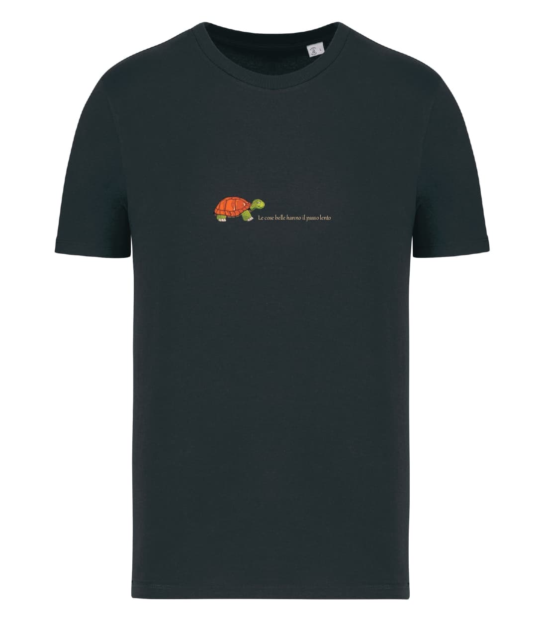 T-shirt_uomo_manica_corta_nero_tartaruga_le_cose_belle_hanno_il_passo_lento_versione2