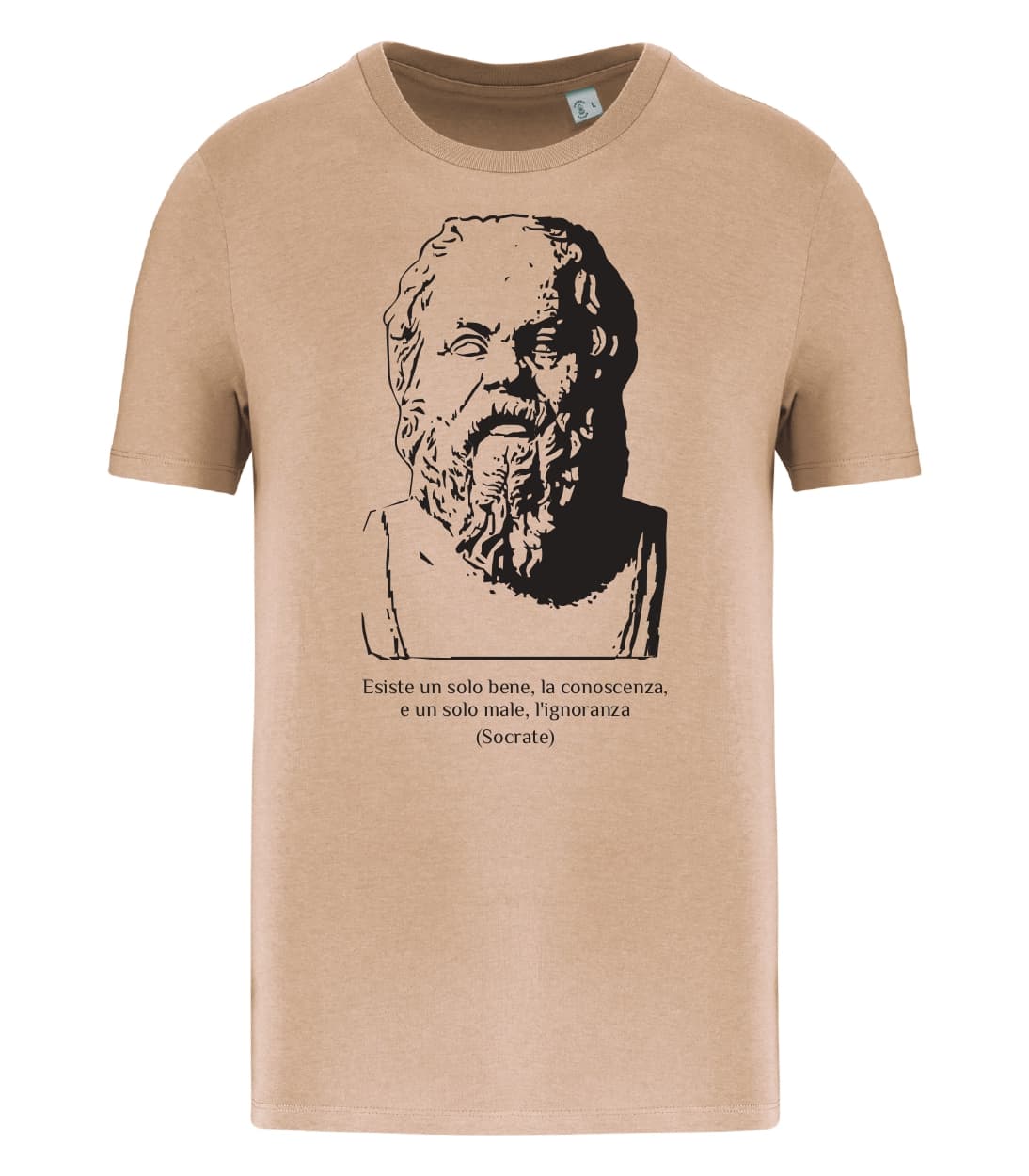 T-shirt_uomo_manica_corta_sabbia_Esiste_un_solo_bene_la_conoscenza_e_un_solo_male_lignoranza