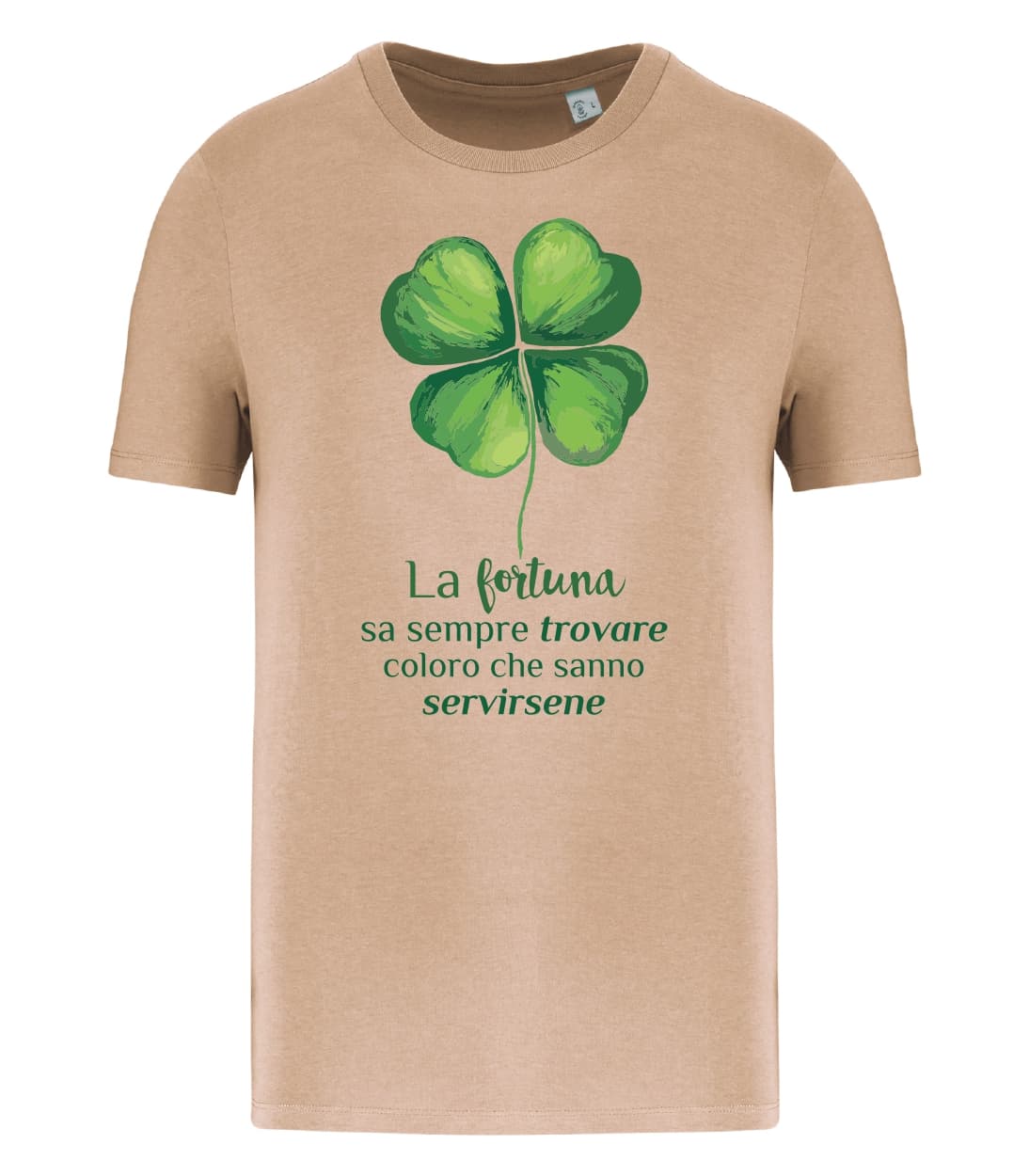T-shirt_uomo_manica_corta_sabbia_la_fortuna_sa_sempre_trovare_coloro_quadrifoglio