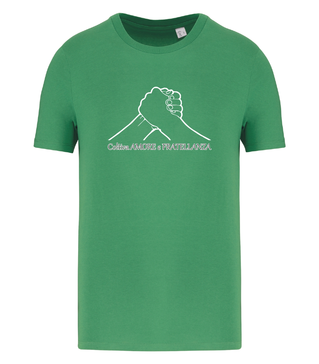 T-shirt_uomo_manica_corta_verde_coltiva_amore_e_fratellanza