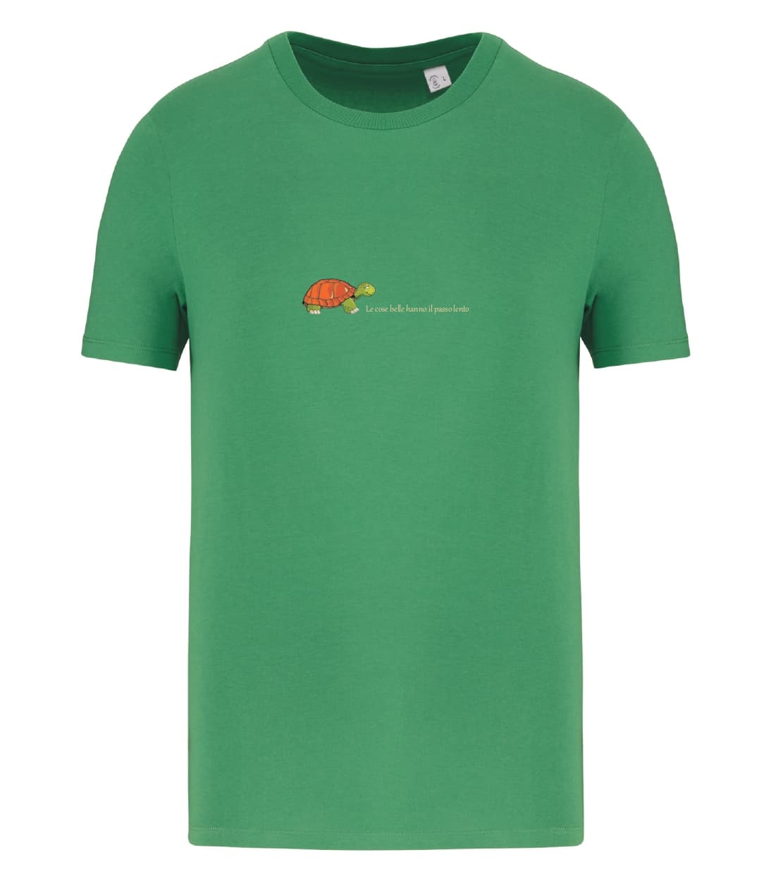 T-shirt_uomo_manica_corta_verde_tartaruga_le_cose_belle_hanno_il_passo_lento_versione2