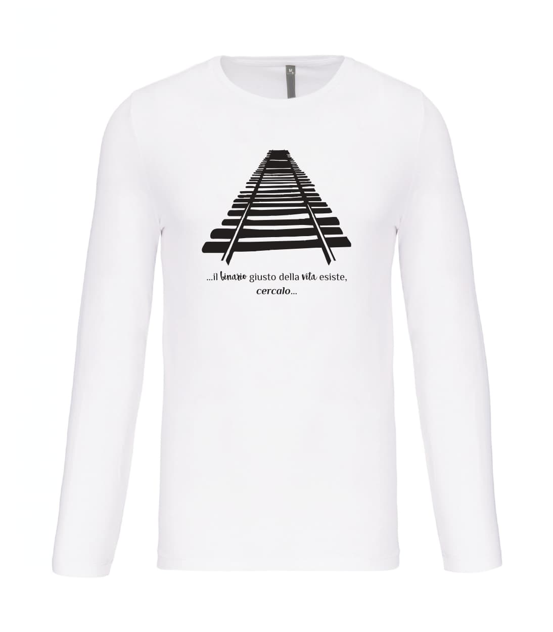 T-shirt_uomo_manica_lunga_bianco_il_binario_giusto_nella_vita_esiste-cercalo