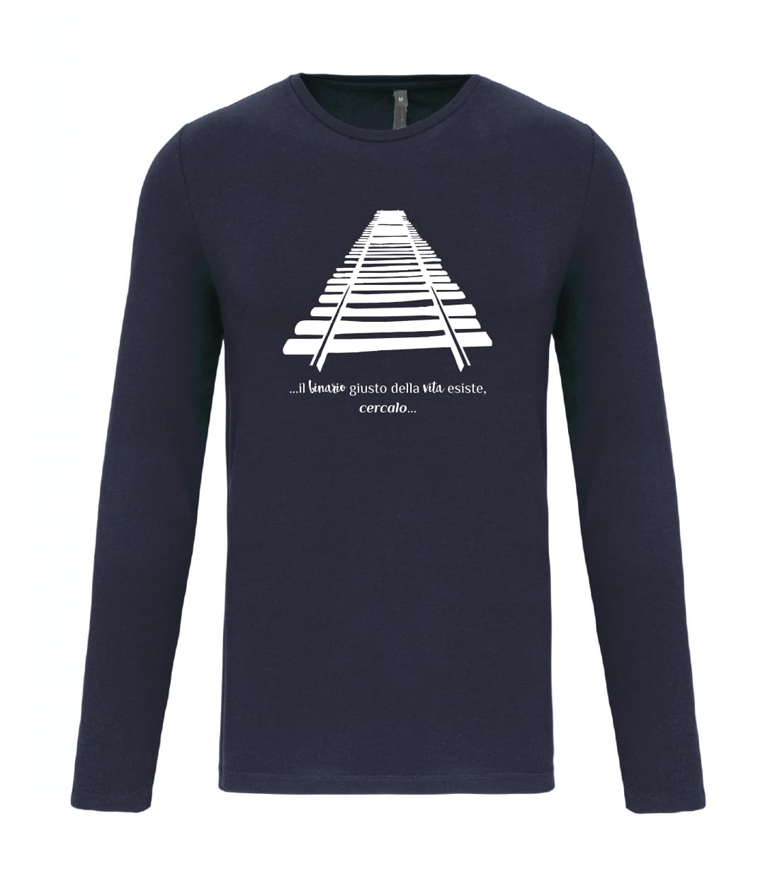 T-shirt_uomo_manica_lunga_blu_navy_il_binario_giusto_nella_vita_esiste-cercalo