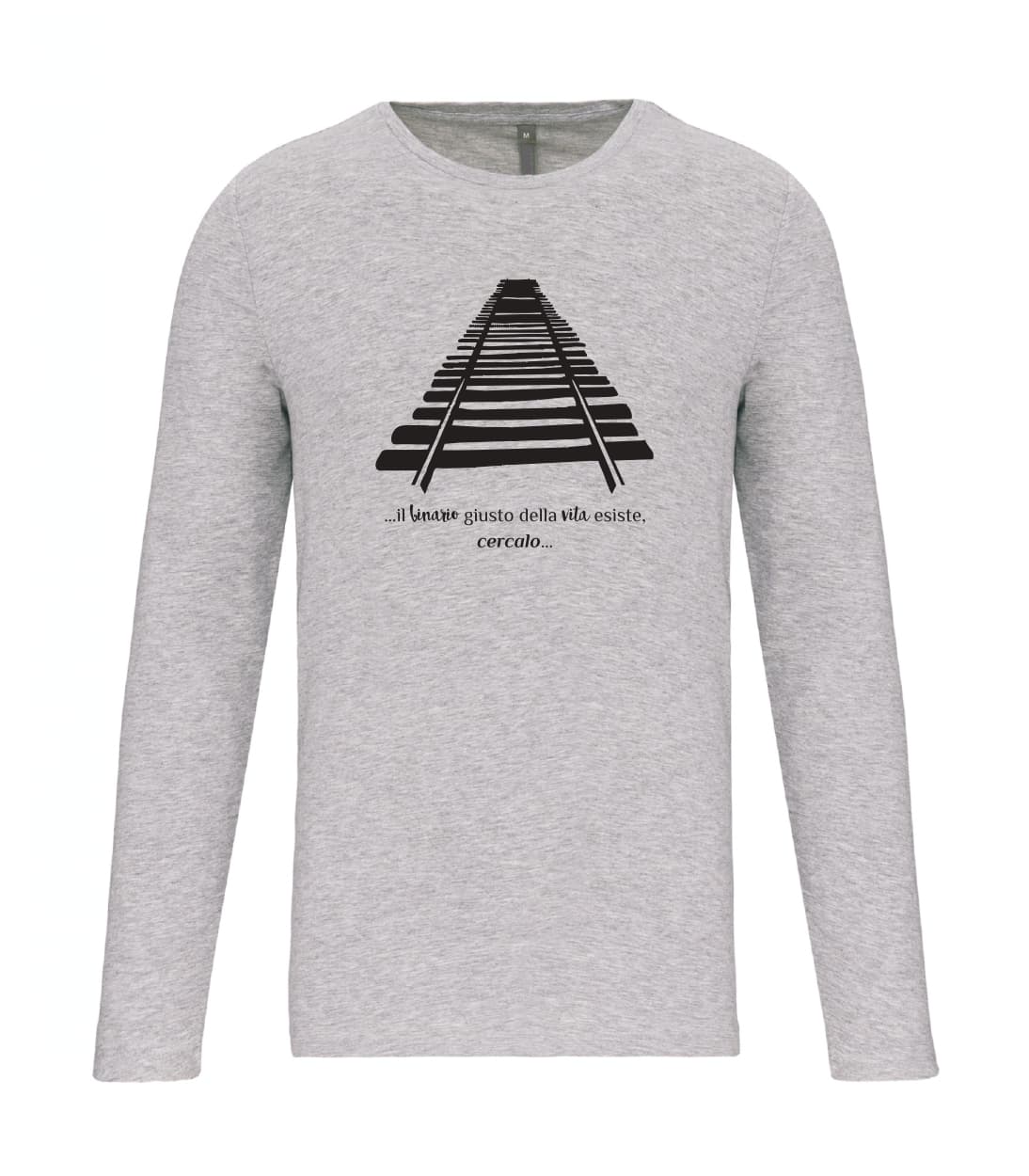 T-shirt_uomo_manica_lunga_grigio_melange_il_binario_giusto_nella_vita_esiste-cercalo