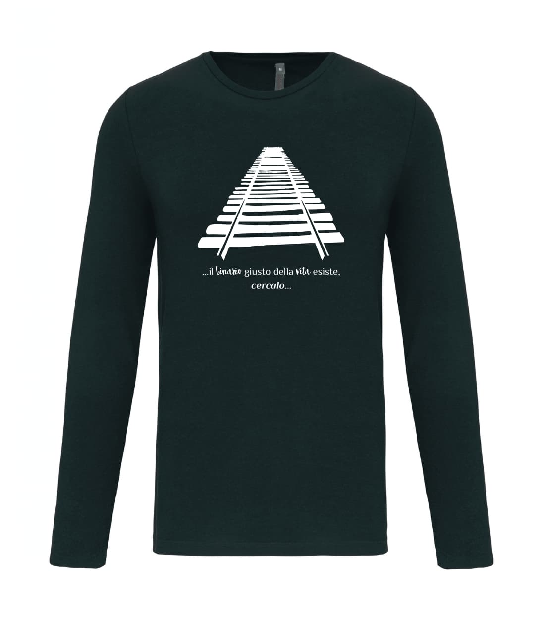 T-shirt_uomo_manica_lunga_nero_il_binario_giusto_nella_vita_esiste-cercalo