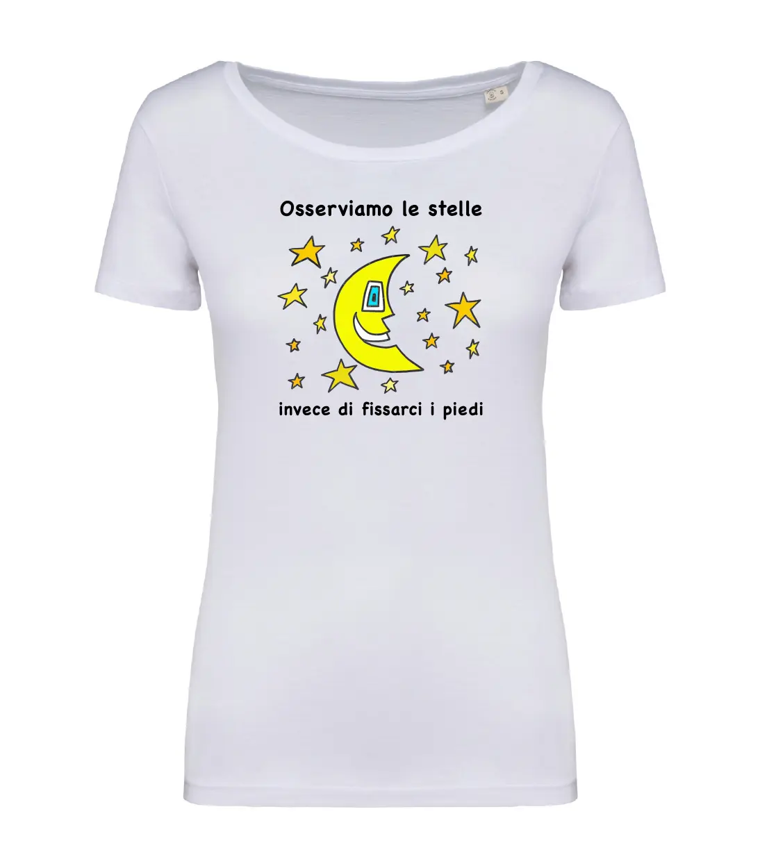 T-shirt_donna_manica_corta_bianco_osserviamo_le_stelle