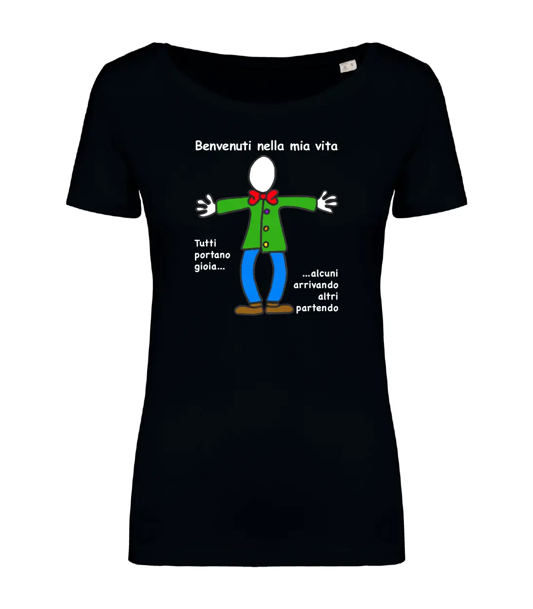 T-shirt_donna_manica_corta_nero_Benvenuti_nella_vita
