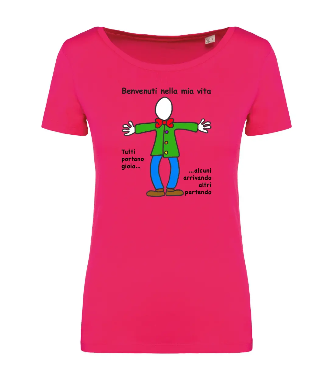 T-shirt_donna_manica_corta_rosso_sorbetto_Benvenuti_nella_vita