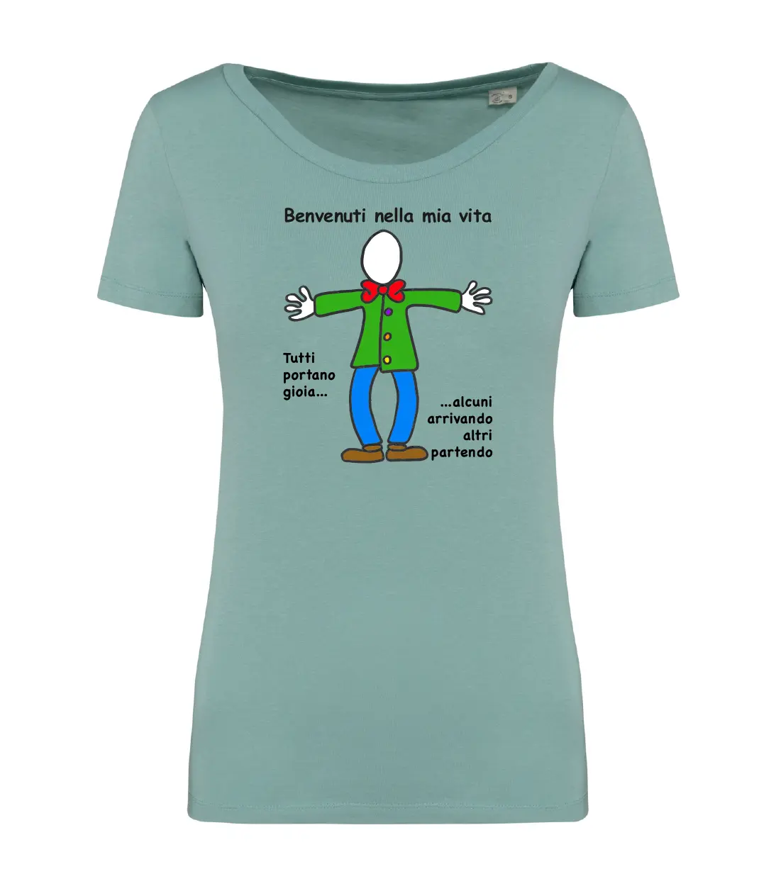T-shirt_donna_manica_corta_verde_menta_Benvenuti_nella_vita